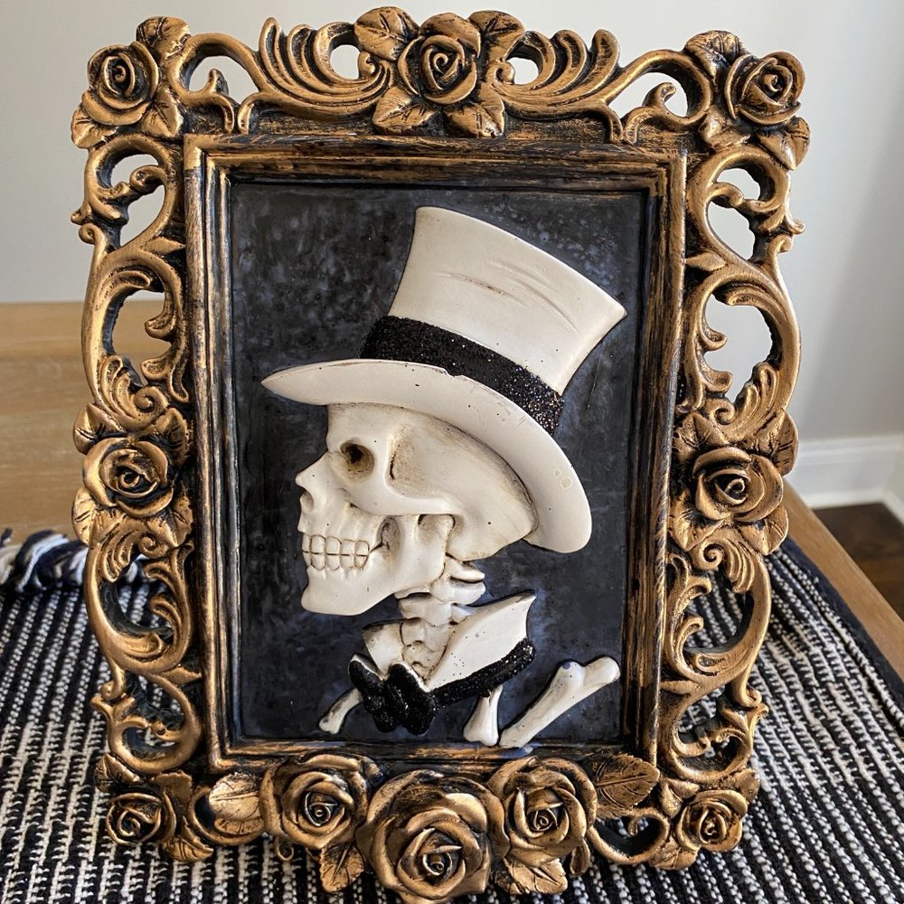 Halloween Gothic Victorian Men Skeletons Portrait Gold Framed Spooky Glam New